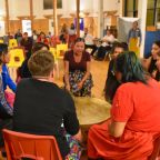 All women big drum group, Soaring Eagle, drummed at the inaugural Decolonized Beatz Indigenous World Pride event in Treaty 1 territory (“Winnipeg, Manitoba, Canada”) on August 11th. Photo by Jen Deerinwater